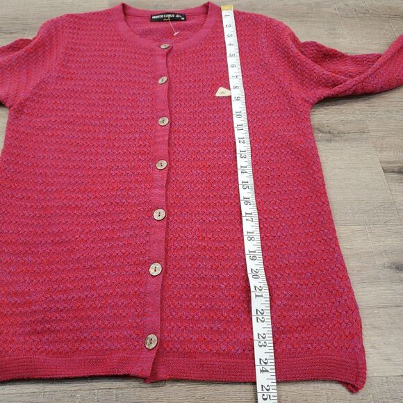 Monte Carlo Merino Wool Blend Cardigan Sweater Button 38 Pink Fisherman Preppy - Picture 9 of 13